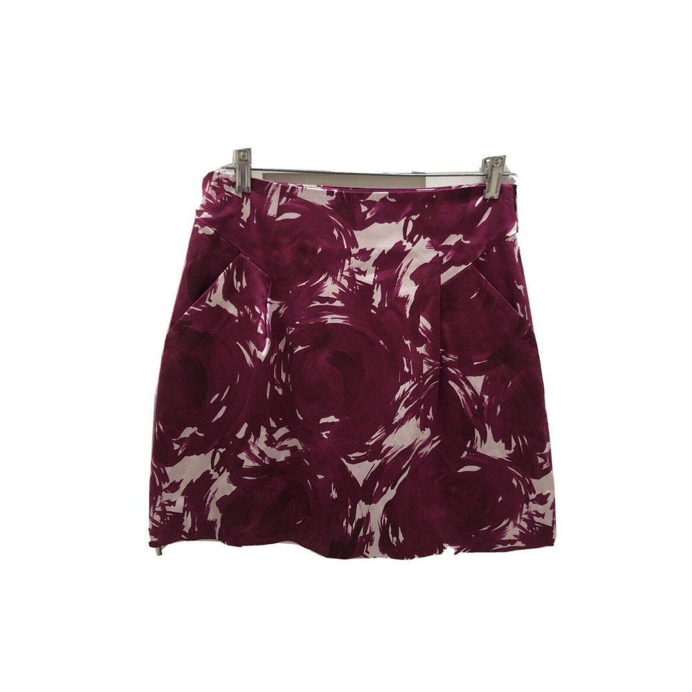 THEORY "Pinwheel" Fuchsia Purple Silk Blend  Print Mini Skirt Pockets Sz 4